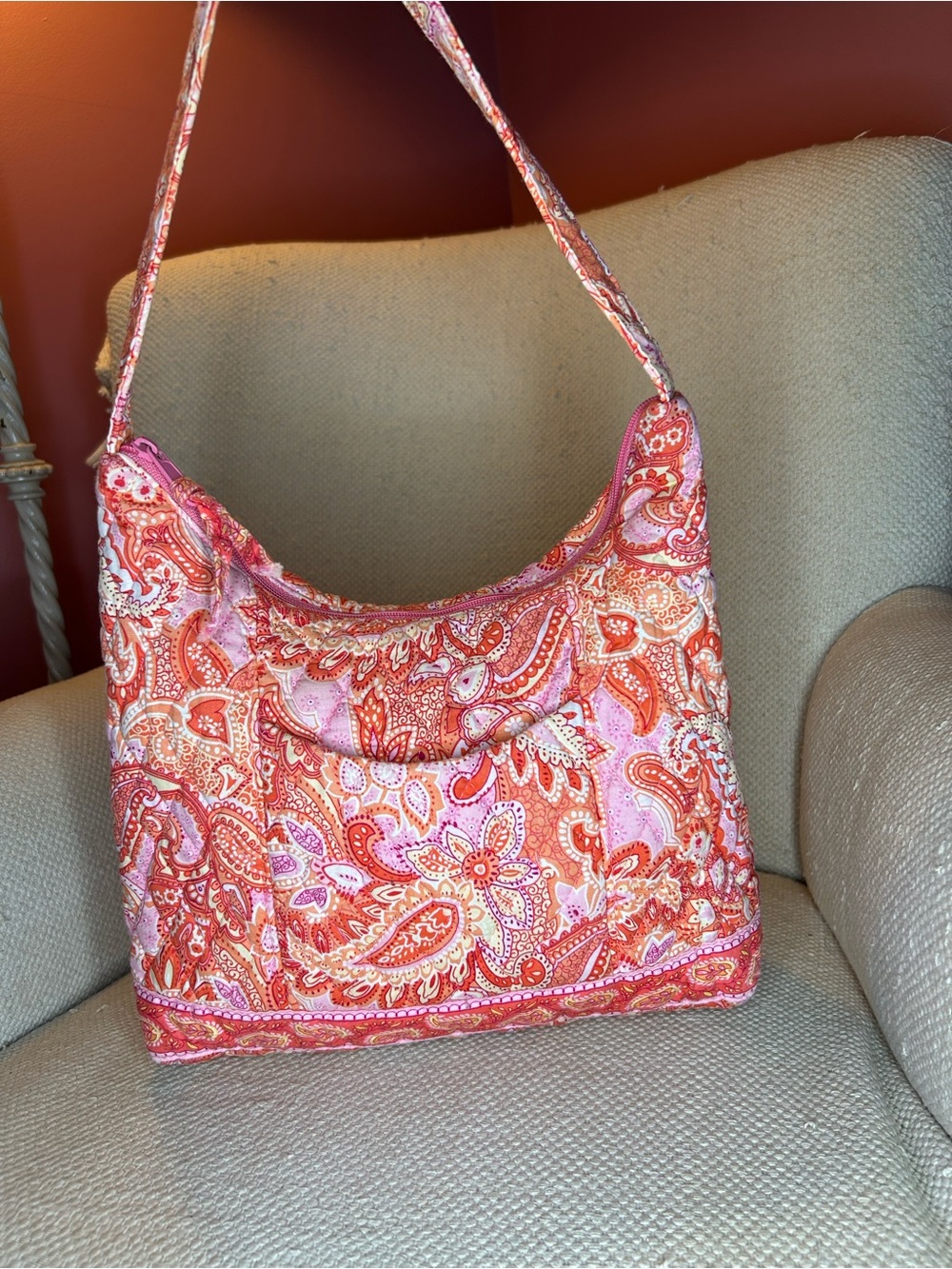 Sherbet Pink & Orange Paisley Shoulder hobo bag